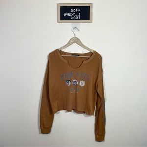 Social Scene Long Sleeve Crop Top and Notch Neck Brown